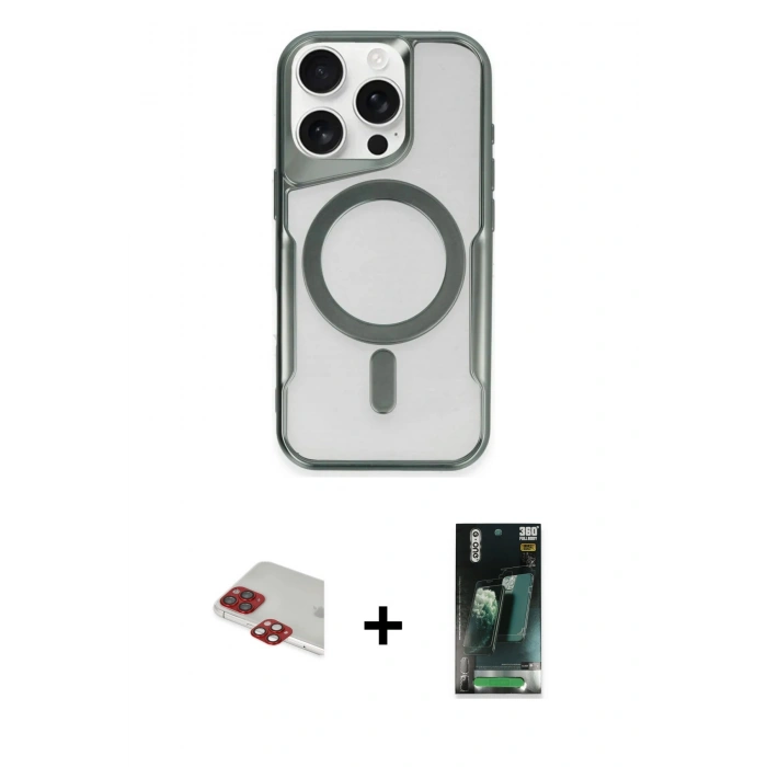 ieg™ iPhone 11 Pro Max Kılıf Yadigar Klasik Özel Seri - Şeffaf 360 Full Body Arka Koruyucu + Kırmızı Pers Alüminyum Kamera Lens