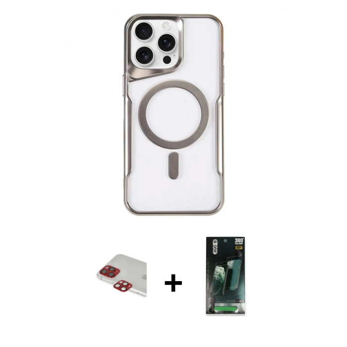 ieg™ iPhone 11 Pro Max Kılıf Yadigar Klasik Özel Seri - Şeffaf 360 Full Body Arka Koruyucu + Kırmızı Pers Alüminyum Kamera Lens