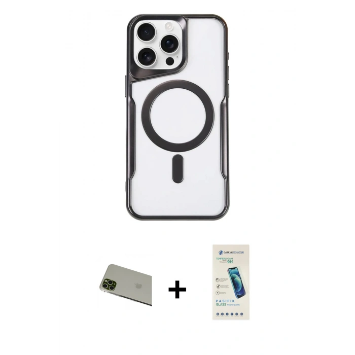 ieg™ iPhone 11 Pro Max Kılıf Yadigar Klasik Özel Seri - Şeffaf Pasifik Cam Ekran Koruyucu + Yeşil Rainbow Kamera Lens Koruma Cam