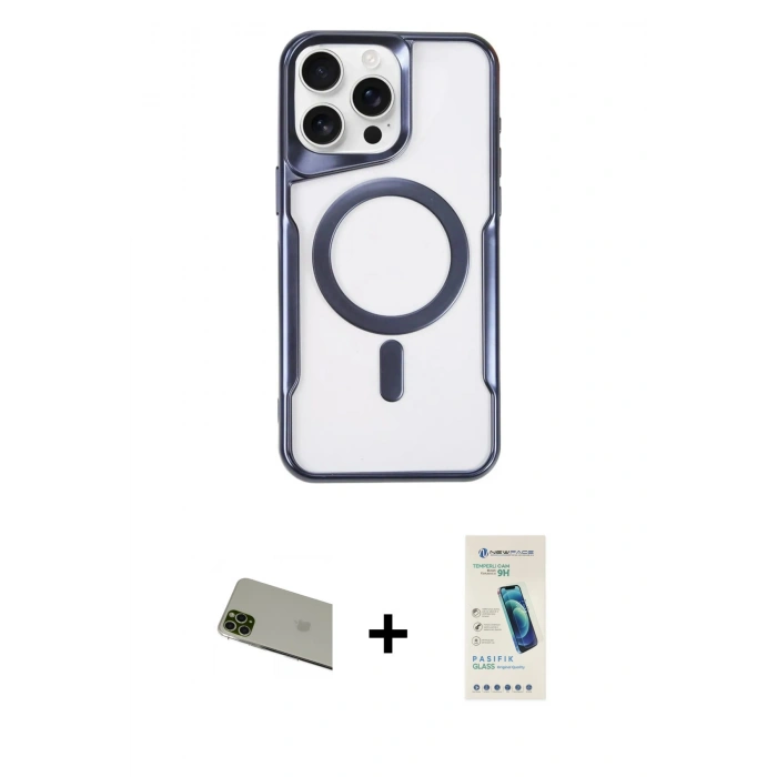 ieg™ iPhone 11 Pro Max Kılıf Yadigar Klasik Özel Seri - Şeffaf Pasifik Cam Ekran Koruyucu + Yeşil Rainbow Kamera Lens Koruma Cam