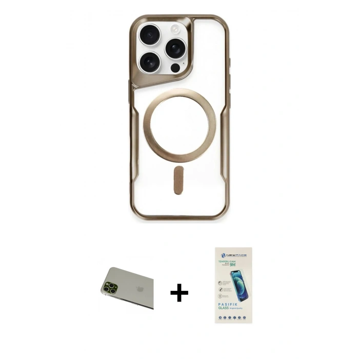 ieg™ iPhone 11 Pro Max Kılıf Yadigar Klasik Özel Seri - Şeffaf Pasifik Cam Ekran Koruyucu + Yeşil Rainbow Kamera Lens Koruma Cam