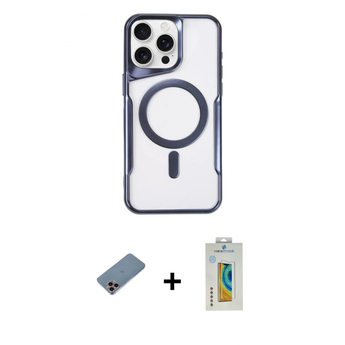 ieg™ iPhone 11 Pro Max Kılıf Yadigar Klasik Özel Seri - Siyah Polymer Nano Ekran Koruyucu + Pembe Shine Kamera Lens Koruma Cam