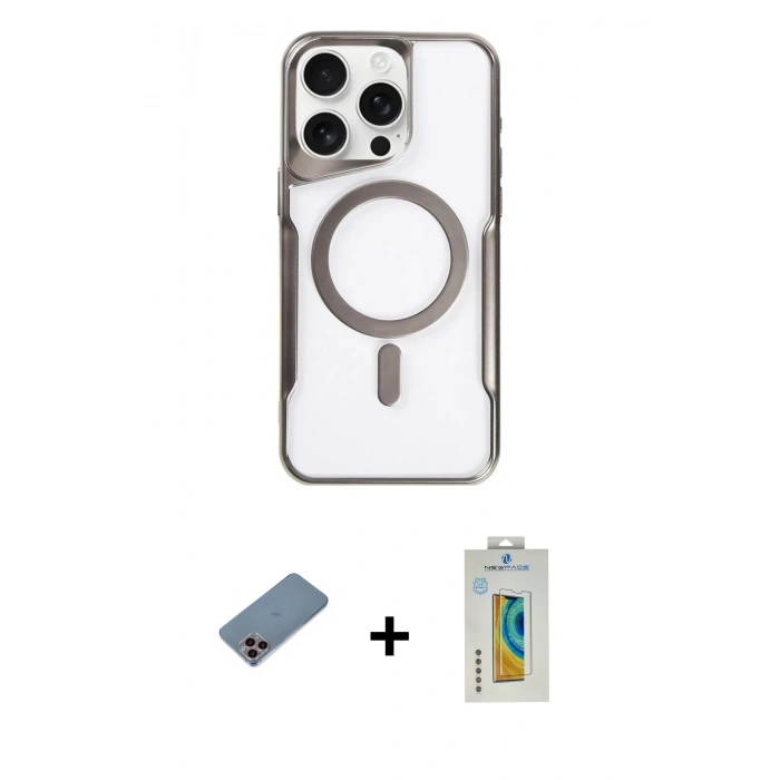 ieg™ iPhone 11 Pro Max Kılıf Yadigar Klasik Özel Seri - Siyah Polymer Nano Ekran Koruyucu + Pembe Shine Kamera Lens Koruma Cam