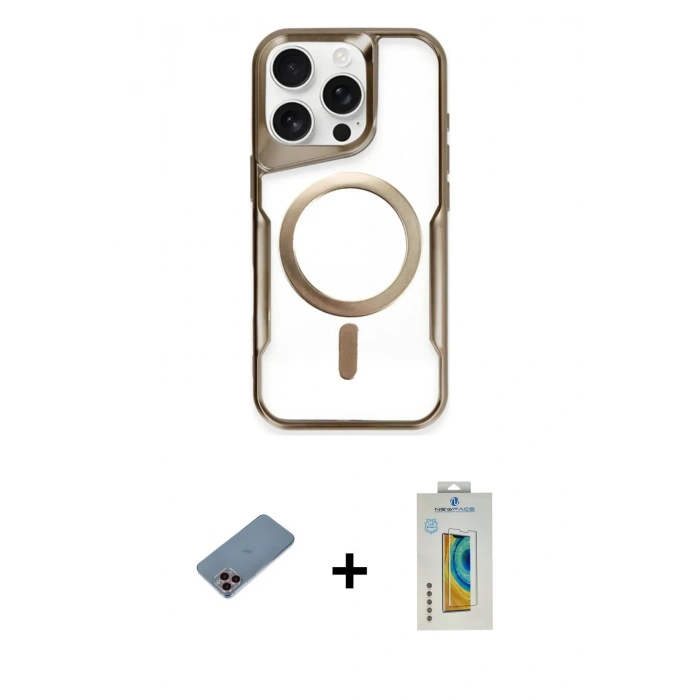 ieg™ iPhone 11 Pro Max Kılıf Yadigar Klasik Özel Seri - Siyah Polymer Nano Ekran Koruyucu + Pembe Shine Kamera Lens Koruma Cam