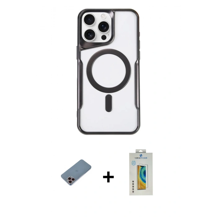 ieg™ iPhone 11 Pro Max Kılıf Yadigar Klasik Özel Seri - Siyah Polymer Nano Ekran Koruyucu + Pembe Shine Kamera Lens Koruma Cam