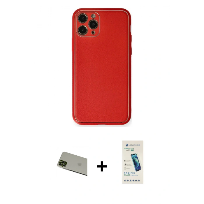 ieg™ iPhone 11 Pro Max Kılıf Yadigar Klasik - Şeffaf Pasifik Cam Ekran Koruyucu + Yeşil Rainbow Kamera Lens Koruma Cam