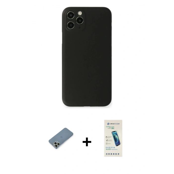 ieg™ iPhone 11 Pro Max Kılıf Yadigar Yansıma Serisi - Şeffaf Pasifik Cam Ekran Koruyucu + Açık Yeşil Metal Kamera Lens Koruma Cam