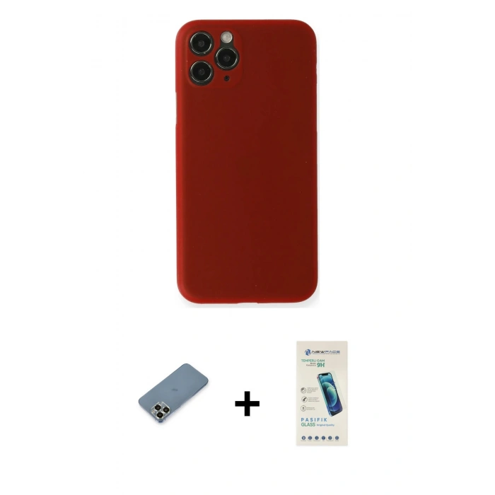 ieg™ iPhone 11 Pro Max Kılıf Yadigar Yansıma Serisi - Şeffaf Pasifik Cam Ekran Koruyucu + Açık Yeşil Metal Kamera Lens Koruma Cam