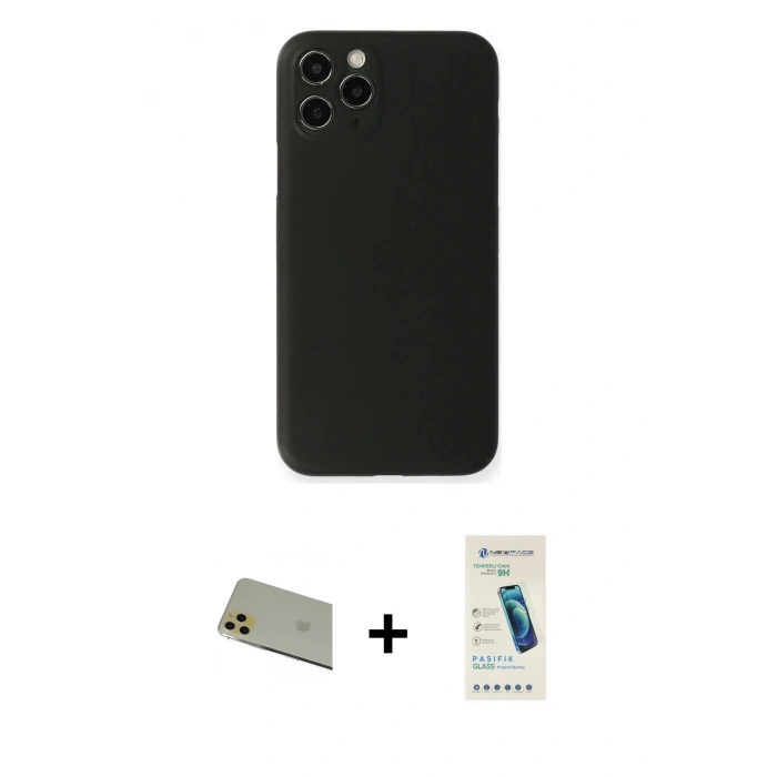 ieg™ iPhone 11 Pro Max Kılıf Yadigar Yansıma Serisi - Şeffaf Pasifik Cam Ekran Koruyucu + Gold Rainbow Kamera Lens Koruma Cam