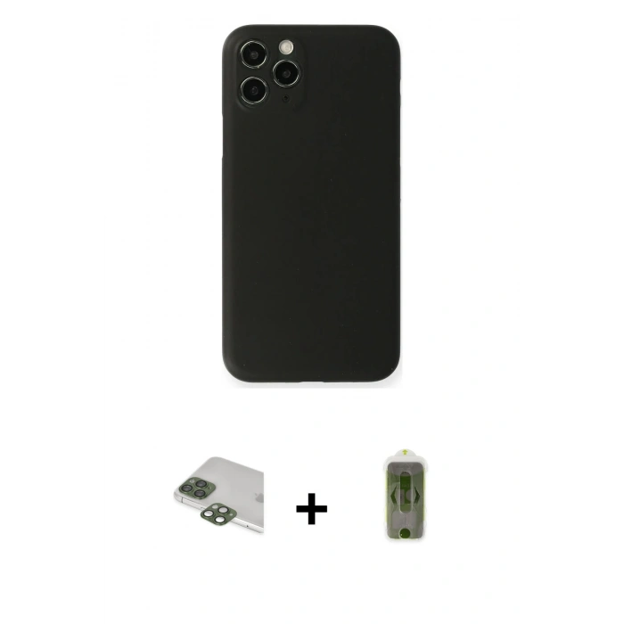 ieg™ iPhone 11 Pro Max Kılıf Yadigar Yansıma Serisi - Siyah Joko Magic 5D Hayalet Cam + Yeşil Pers Alüminyum Kamera Lens