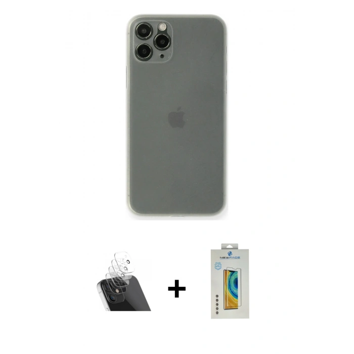 ieg™ iPhone 11 Pro Max Kılıf Yadigar Yansıma Serisi - Siyah Polymer Nano Ekran Koruyucu + Şeffaf Kamera Lens Koruma Cam