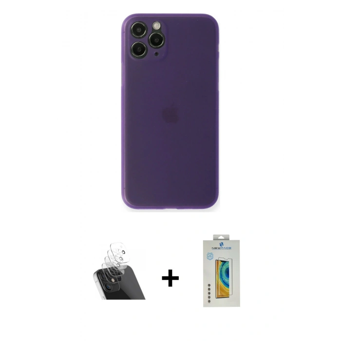 ieg™ iPhone 11 Pro Max Kılıf Yadigar Yansıma Serisi - Siyah Polymer Nano Ekran Koruyucu + Şeffaf Kamera Lens Koruma Cam