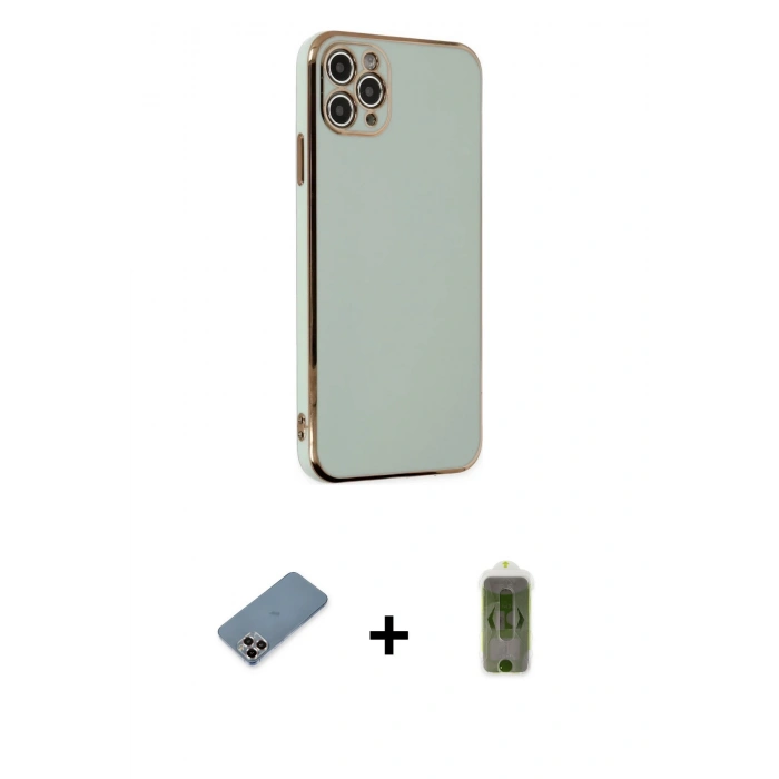 ieg™ iPhone 11 Pro Max Kılıf Yankı Serisi - Siyah Joko Magic 5D Hayalet Cam + Mor Metal Kamera Lens Koruma Cam