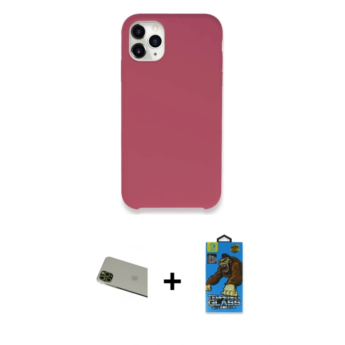 ieg™ iPhone 11 Pro Max Kılıf Zirve Modern Özel Seri - Siyah 18D Cam Ekran Koruyucu + Yeşil Rainbow Kamera Lens Koruma Cam