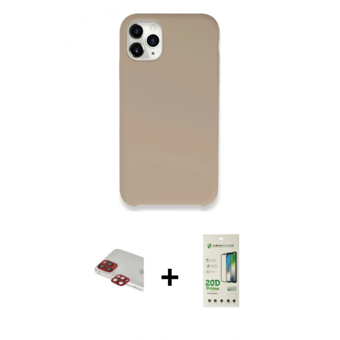 ieg™ iPhone 11 Pro Max Kılıf Zirve Modern Özel Seri - Siyah 20D Premium Cam Ekran Koruyucu + Kırmızı Pers Alüminyum Kamera Lens