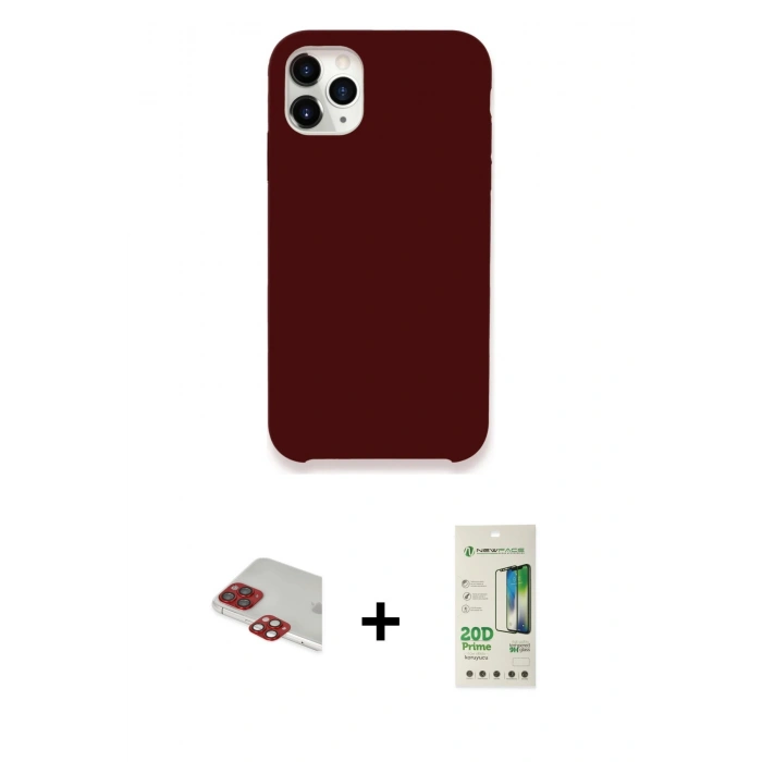 ieg™ iPhone 11 Pro Max Kılıf Zirve Modern Özel Seri - Siyah 20D Premium Cam Ekran Koruyucu + Kırmızı Pers Alüminyum Kamera Lens