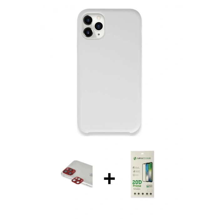 ieg™ iPhone 11 Pro Max Kılıf Zirve Modern Özel Seri - Siyah 20D Premium Cam Ekran Koruyucu + Kırmızı Pers Alüminyum Kamera Lens