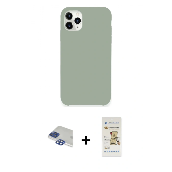 ieg™ iPhone 11 Pro Max Kılıf Zirve Modern Özel Seri - Siyah Mat Seramik Nano Ekran Koruyucu + Lacivert Pers Alüminyum Kamera Lens
