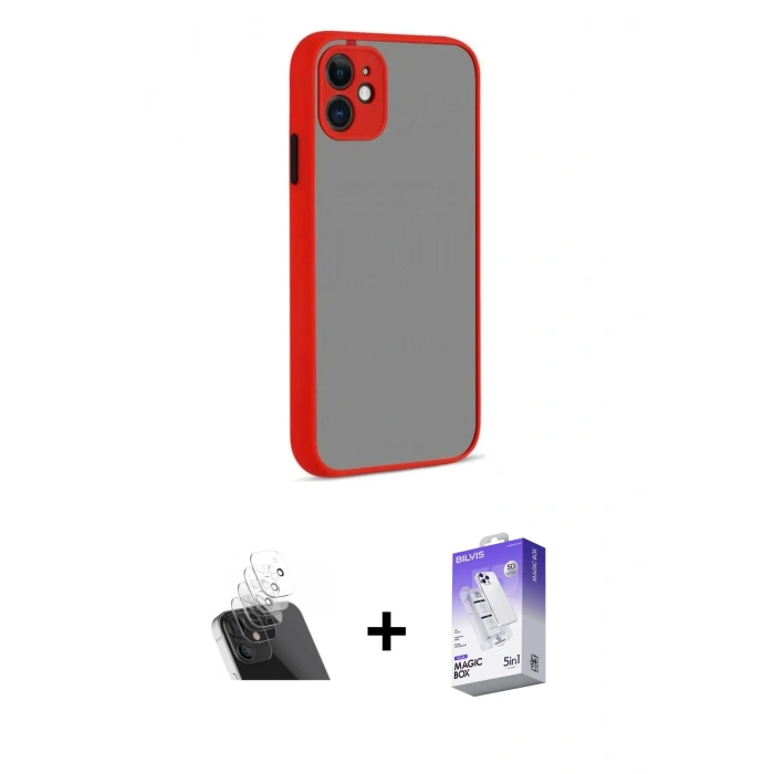 ieg™ iPhone 12 Kılıf Ahenk Çizgi Serisi - Siyah Bilvis 5in1 3D Magic Cam Ekran Koruyucu + Şeffaf Kamera Lens Koruma Cam