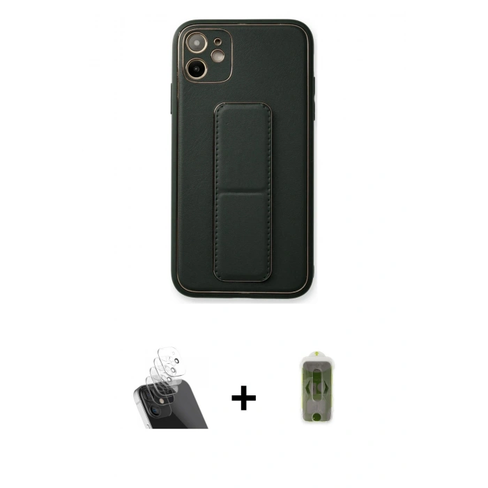 ieg™ iPhone 12 Kılıf Akış Doku - Siyah Joko Magic 5D Hayalet Cam + Şeffaf Kamera Lens Koruma Cam
