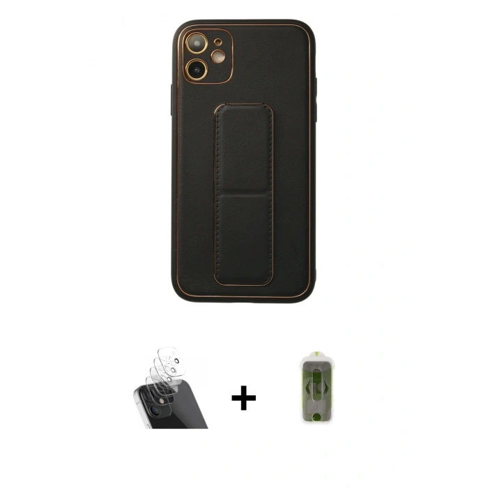ieg™ iPhone 12 Kılıf Akış Doku - Siyah Joko Magic 5D Hayalet Cam + Şeffaf Kamera Lens Koruma Cam