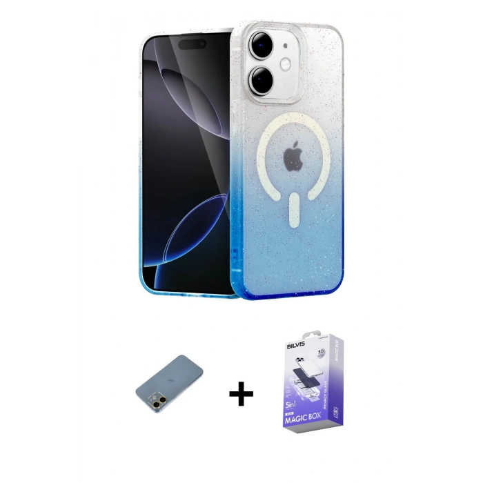 ieg™ iPhone 12 Kılıf Eksen Minimal Özel Seri - Siyah Bilvis 5in1 5D Magic Hayalet Cam Ekran Koruyucu + Gold Shine Kamera Lens Koruma Cam