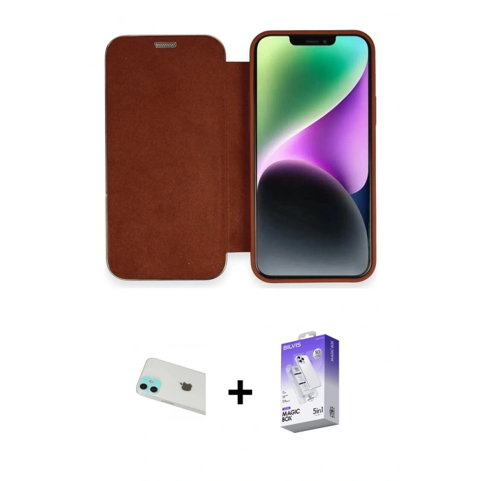 ieg™ iPhone 12 Kılıf Siluet Minimal Serisi - Siyah Bilvis 5in1 3D Magic Cam Ekran Koruyucu + Yeşil Rainbow Kamera Lens Koruma Cam