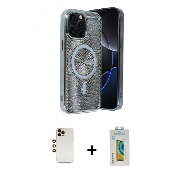 ieg™ iPhone 12 Pro Kılıf Eksen Çizgi - Siyah Polymer Nano Ekran Koruyucu + Gold Shine Kamera Lens