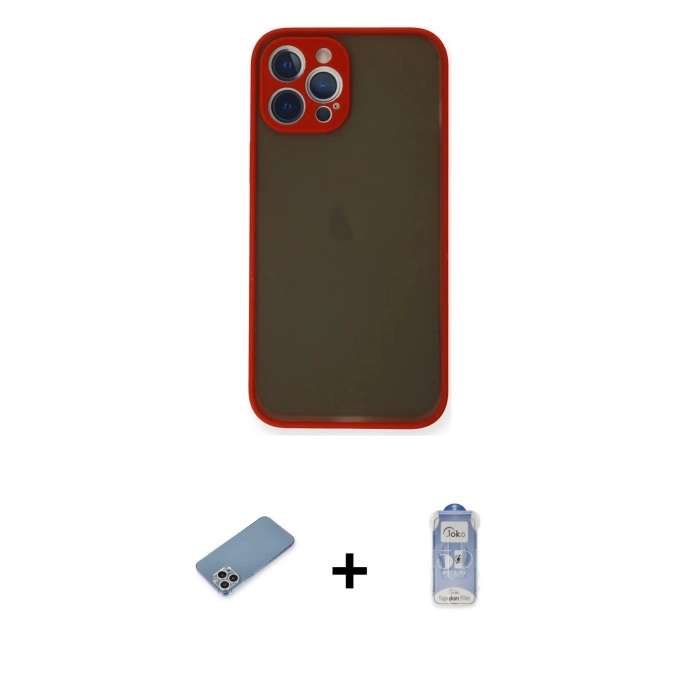 ieg™ iPhone 12 Pro Max Kılıf Ahenk Çizgi Serisi - Siyah Joko Magic 5D Cam + Gümüş Shine Kamera Lens Koruma Cam