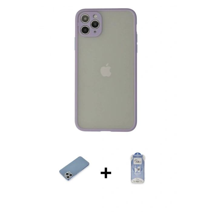 ieg™ iPhone 12 Pro Max Kılıf Ahenk Çizgi Serisi - Siyah Joko Magic 5D Cam + Gümüş Shine Kamera Lens Koruma Cam