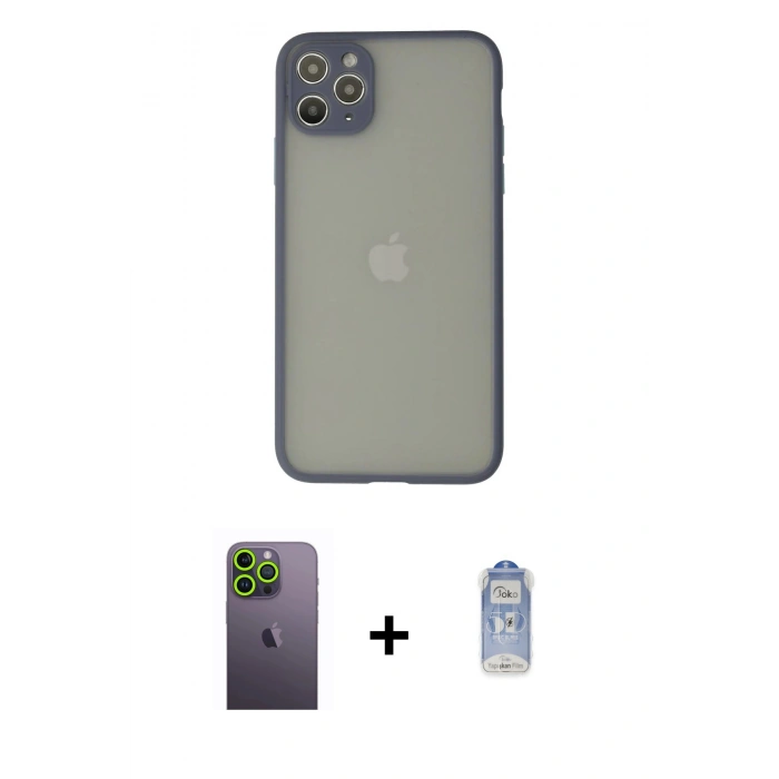 ieg™ iPhone 12 Pro Max Kılıf Ahenk Çizgi Serisi - Siyah Joko Magic 5D Cam + Yeşil Neon Fosforlu Kamera Lens