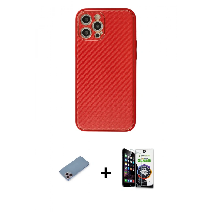 ieg™ iPhone 12 Pro Max Kılıf Ahenk Işık - Şeffaf Temperli Cam Ekran Koruyucu + Pembe Shine Kamera Lens Koruma Cam
