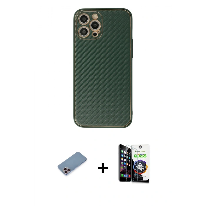 ieg™ iPhone 12 Pro Max Kılıf Ahenk Işık - Şeffaf Temperli Cam Ekran Koruyucu + Pembe Shine Kamera Lens Koruma Cam