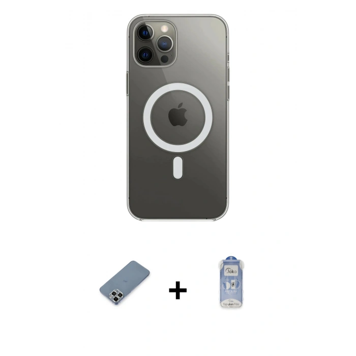 ieg™ iPhone 12 Pro Max Kılıf Ahenk Yansıma Prime - Siyah Joko Magic 5D Cam + Gümüş Metal Kamera Lens Koruma Cam