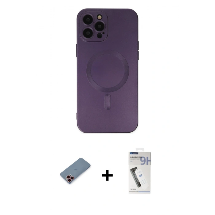 ieg™ iPhone 12 Pro Max Kılıf Akış Minimal Özel Seri - Şeffaf Uv Polymer Nano Ekran Koruyucu + Kırmızı Metal Kamera Lens Koruma Cam