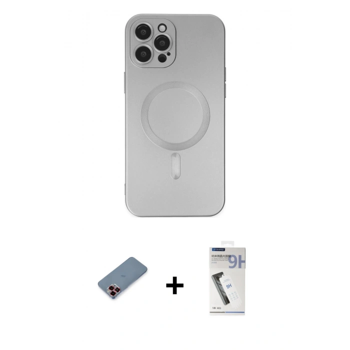 ieg™ iPhone 12 Pro Max Kılıf Akış Minimal Özel Seri - Şeffaf Uv Polymer Nano Ekran Koruyucu + Kırmızı Metal Kamera Lens Koruma Cam