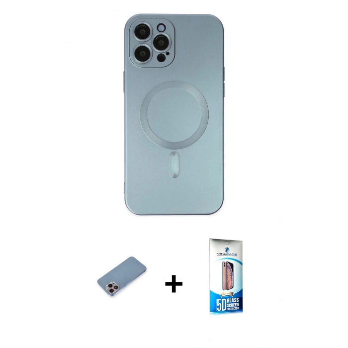 ieg™ iPhone 12 Pro Max Kılıf Akış Minimal Özel Seri - Siyah 5D Eko Cam Ekran Koruyucu + Pembe Shine Kamera Lens Koruma Cam