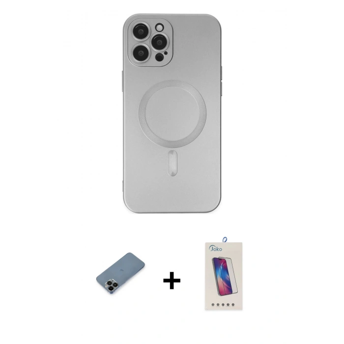 ieg™ iPhone 12 Pro Max Kılıf Akış Minimal Özel Seri - Siyah Joko 5D Cam + Siyah Shine Kamera Lens Koruma Cam