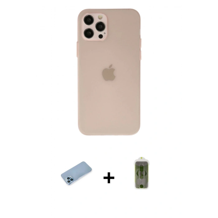 ieg™ iPhone 12 Pro Max Kılıf Atlas Minimal Prime - Siyah Joko Magic 5D Hayalet Cam + Mavi Shine Kamera Lens Koruma Cam