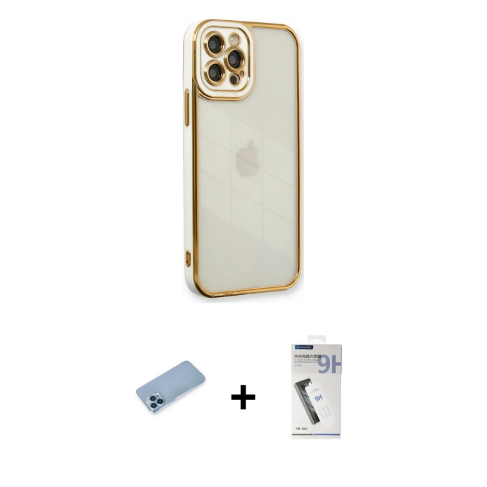 ieg™ iPhone 12 Pro Max Kılıf Çekirdek Klasik Serisi - Şeffaf Uv Polymer Nano Ekran Koruyucu + Mavi Shine Kamera Lens Koruma Cam