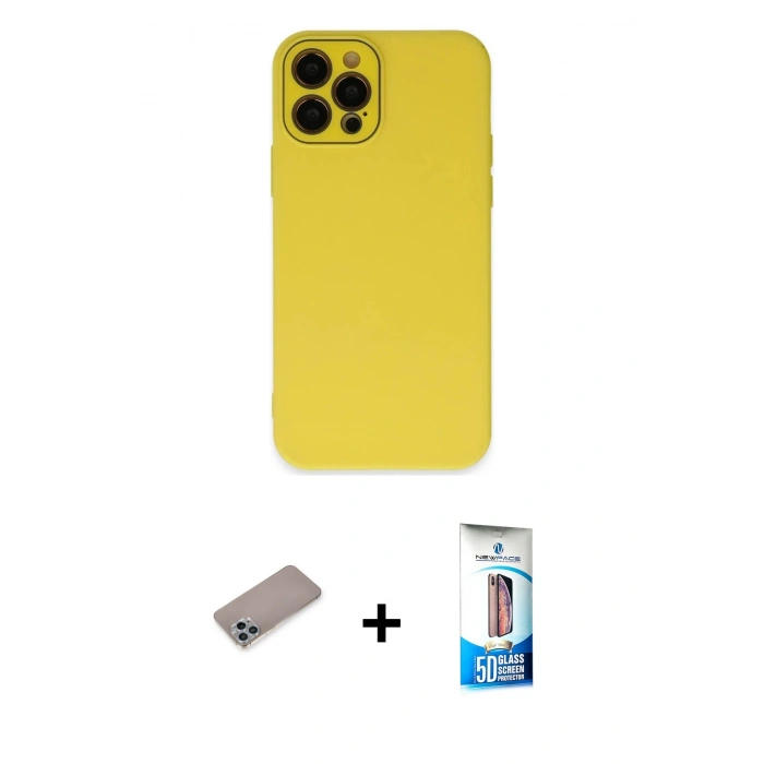 ieg™ iPhone 12 Pro Max Kılıf Çekirdek Modern Serisi - Siyah 5D Eko Cam Ekran Koruyucu + Sierra Blue Shine Kamera Lens Koruma Cam