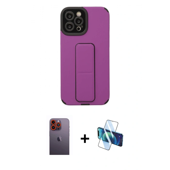ieg™ iPhone 12 Pro Max Kılıf Çekirdek Yansıma - Siyah 3D Antistatik Seramik Nano Ekran Koruyucu + Turuncu Neon Fosforlu Kamera Lens
