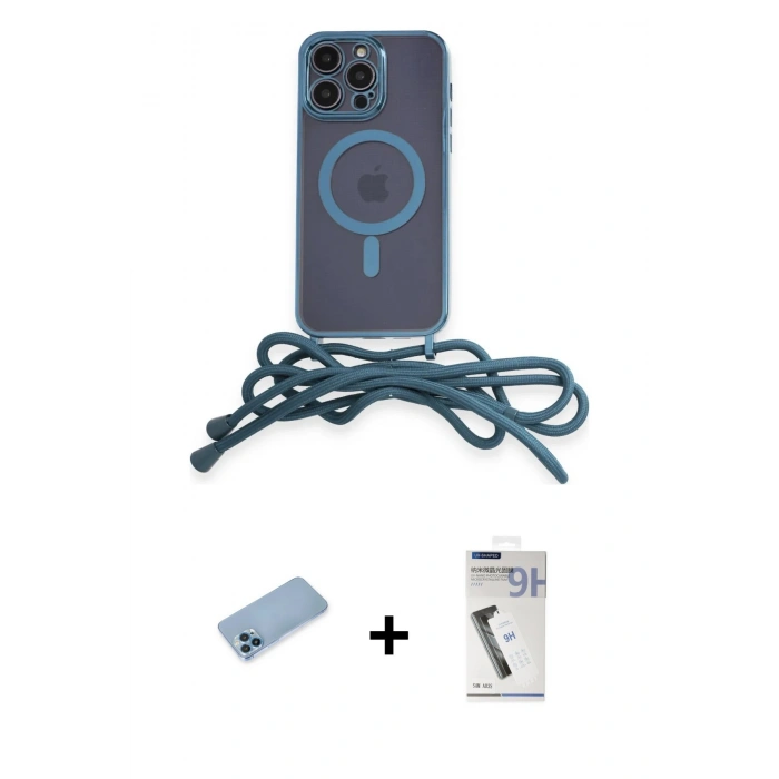 ieg™ iPhone 12 Pro Max Kılıf Eksen Özel Seri - Şeffaf Uv Polymer Nano Ekran Koruyucu + Mavi Shine Kamera Lens Koruma Cam