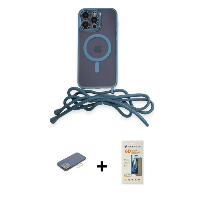ieg™ iPhone 12 Pro Max Kılıf Eksen Özel Seri - Siyah 6D Mat Seramik Hayalet Nano Ekran Koruyucu + Yeşil Renkli Kamera Lens Koruma Cam