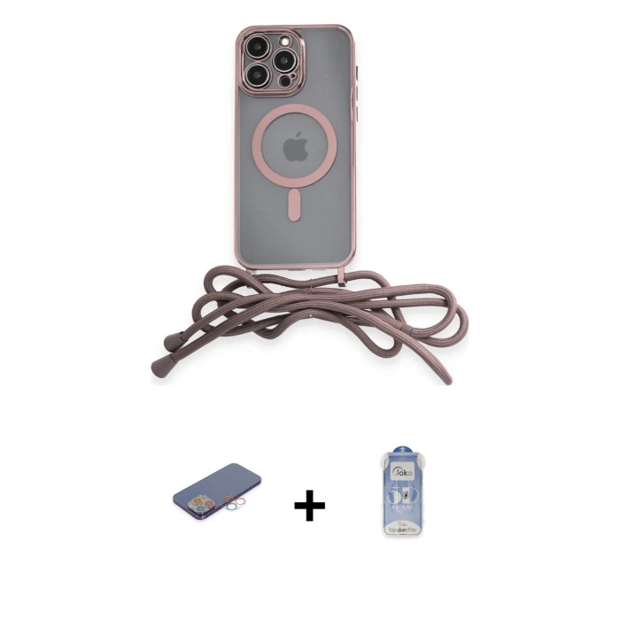 ieg™ iPhone 12 Pro Max Kılıf Eksen Özel Seri - Siyah Joko Magic 5D Cam + Pembe Renkli Kamera Lens Koruma Cam