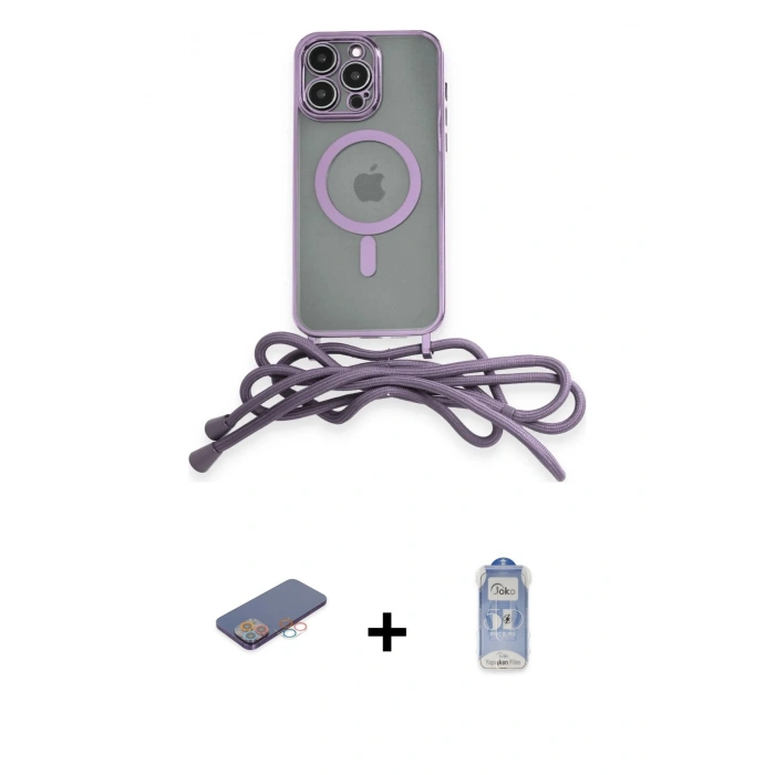 ieg™ iPhone 12 Pro Max Kılıf Eksen Özel Seri - Siyah Joko Magic 5D Cam + Pembe Renkli Kamera Lens Koruma Cam