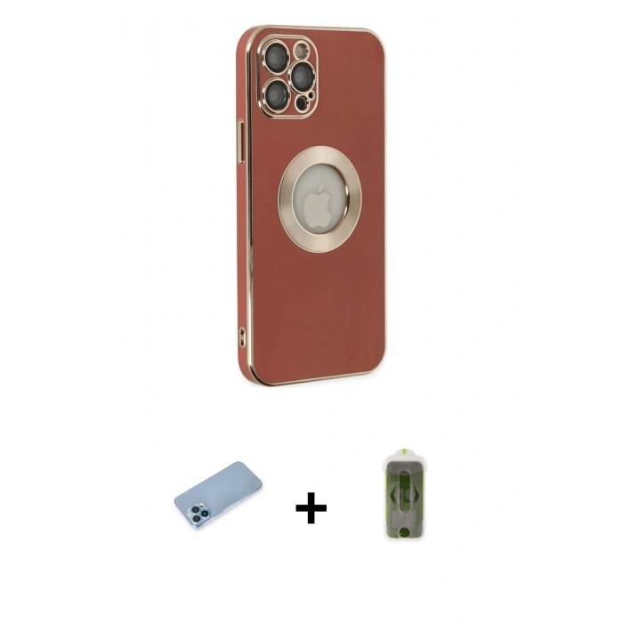 ieg™ iPhone 12 Pro Max Kılıf İz Form Serisi - Siyah Joko Magic 5D Hayalet Cam + Mavi Shine Kamera Lens Koruma Cam