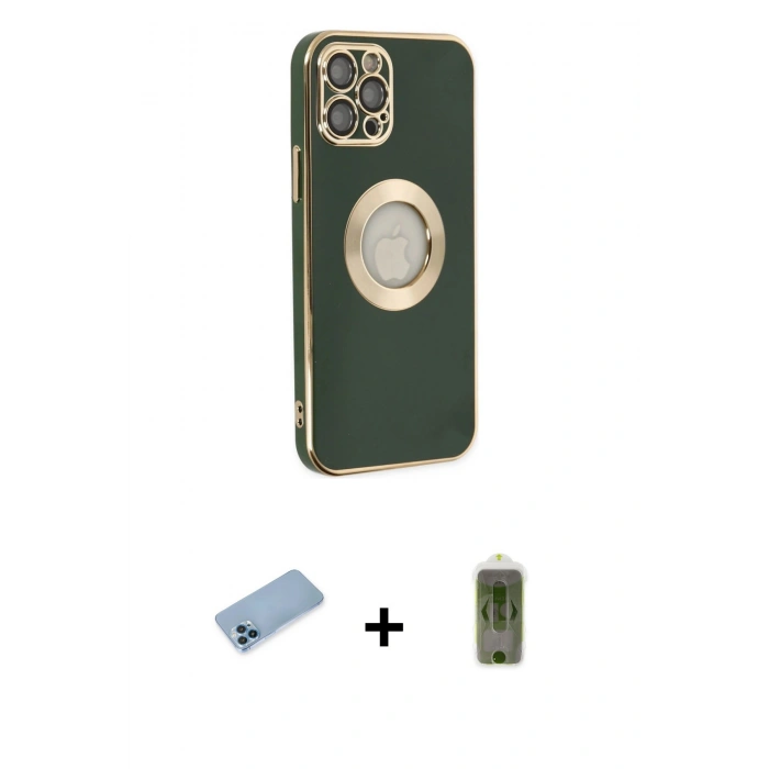 ieg™ iPhone 12 Pro Max Kılıf İz Form Serisi - Siyah Joko Magic 5D Hayalet Cam + Mavi Shine Kamera Lens Koruma Cam