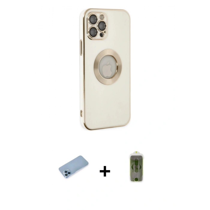 ieg™ iPhone 12 Pro Max Kılıf İz Form Serisi - Siyah Joko Magic 5D Hayalet Cam + Mavi Shine Kamera Lens Koruma Cam