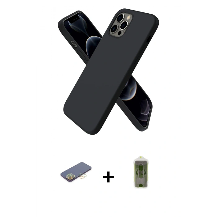 ieg™ iPhone 12 Pro Max Kılıf Kozmos Yansıma Özel Seri - Siyah Joko Magic 5D Hayalet Cam + Sarı Renkli Kamera Lens Koruma Cam